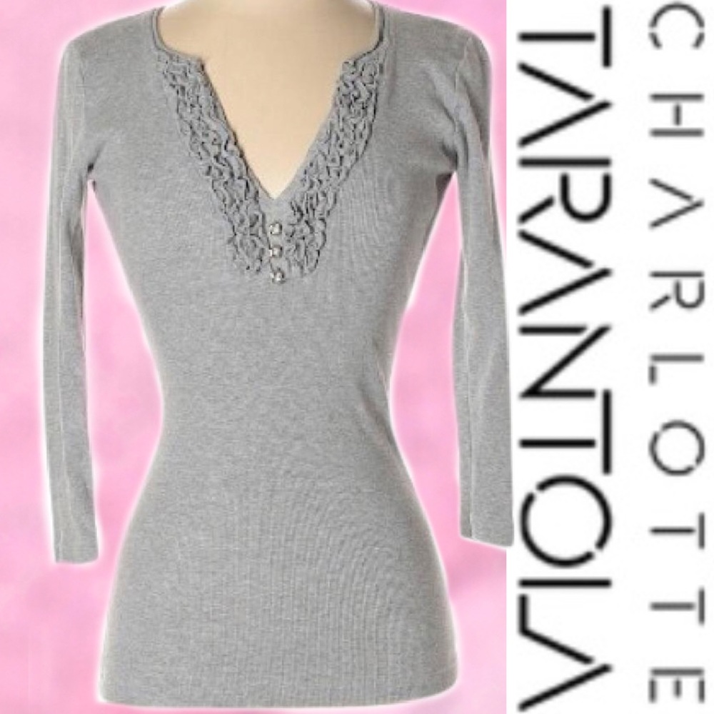 Charlotte Tarantola Ribbed v-neck Top M - Picture 2 of 8